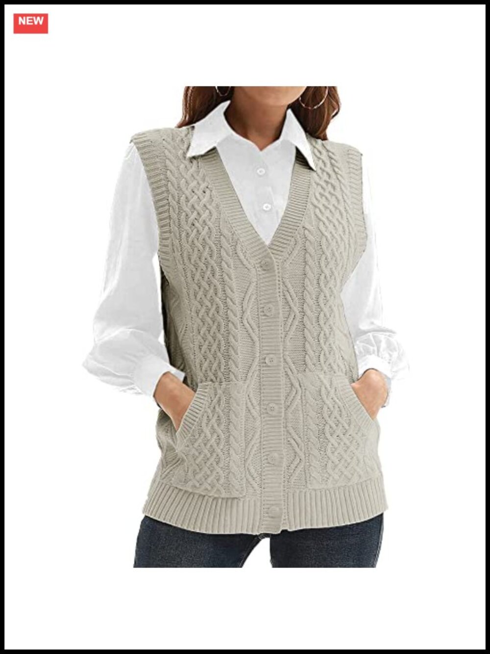 V Neck Knit Sweater Vest Sleeveless Button Down Cardigan Outwear Top Pockets